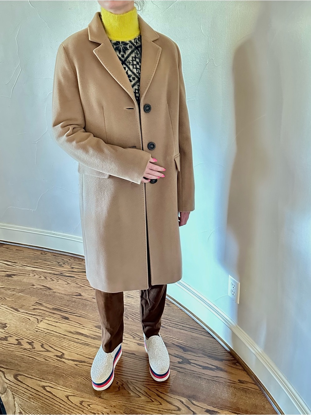 CARACTERE Camel Tailored Walker Coat Mid-length Wool Blend Size 8🌸